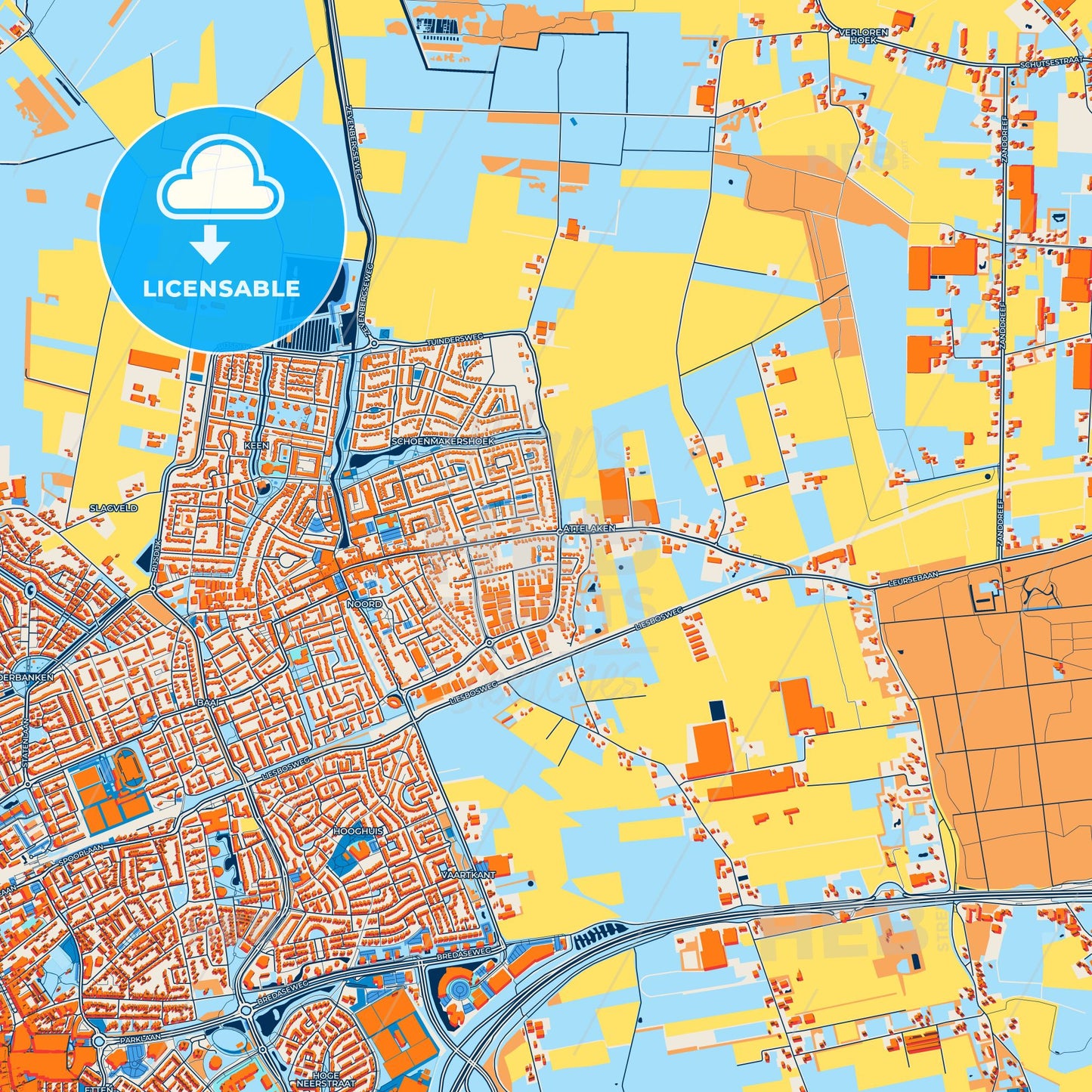 Colorful Etten-Leur Street Map with Labels and Buildings