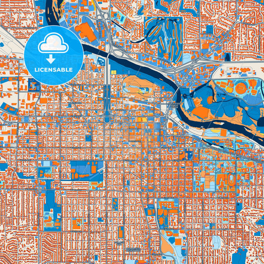 Colorful Eugene Street Map with Labels and Buildings