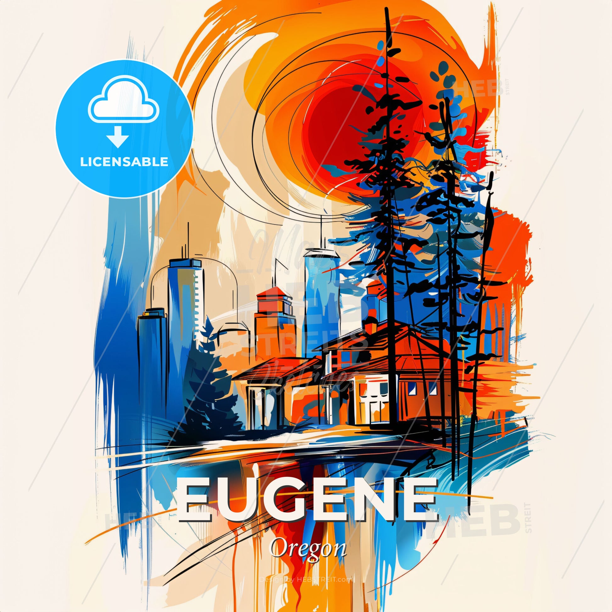 Vibrant Eugene, Oregon - A Painting Of A House And Trees - Square format print template