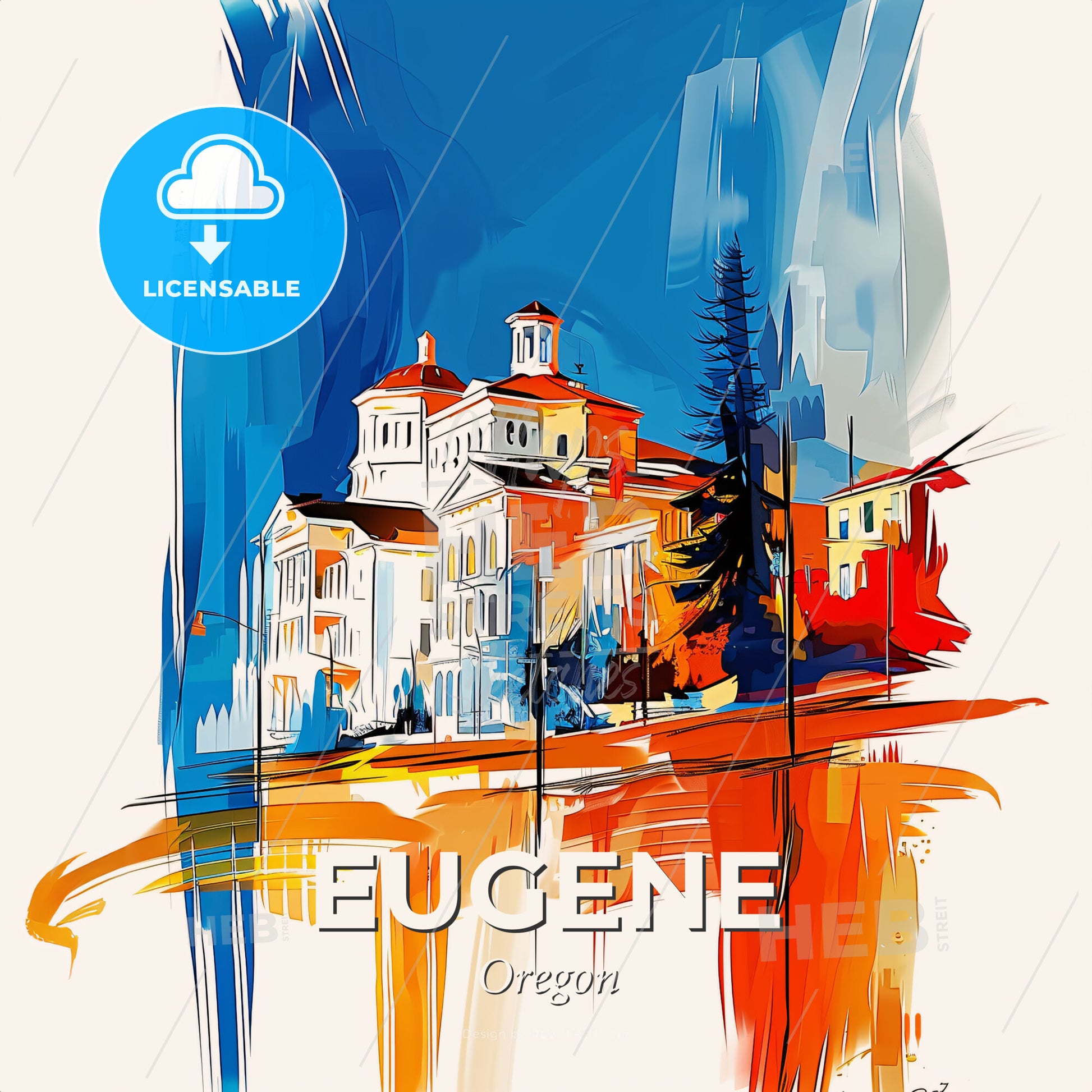 Vibrant Eugene, Oregon - A Painting Of A Building - Square format print template