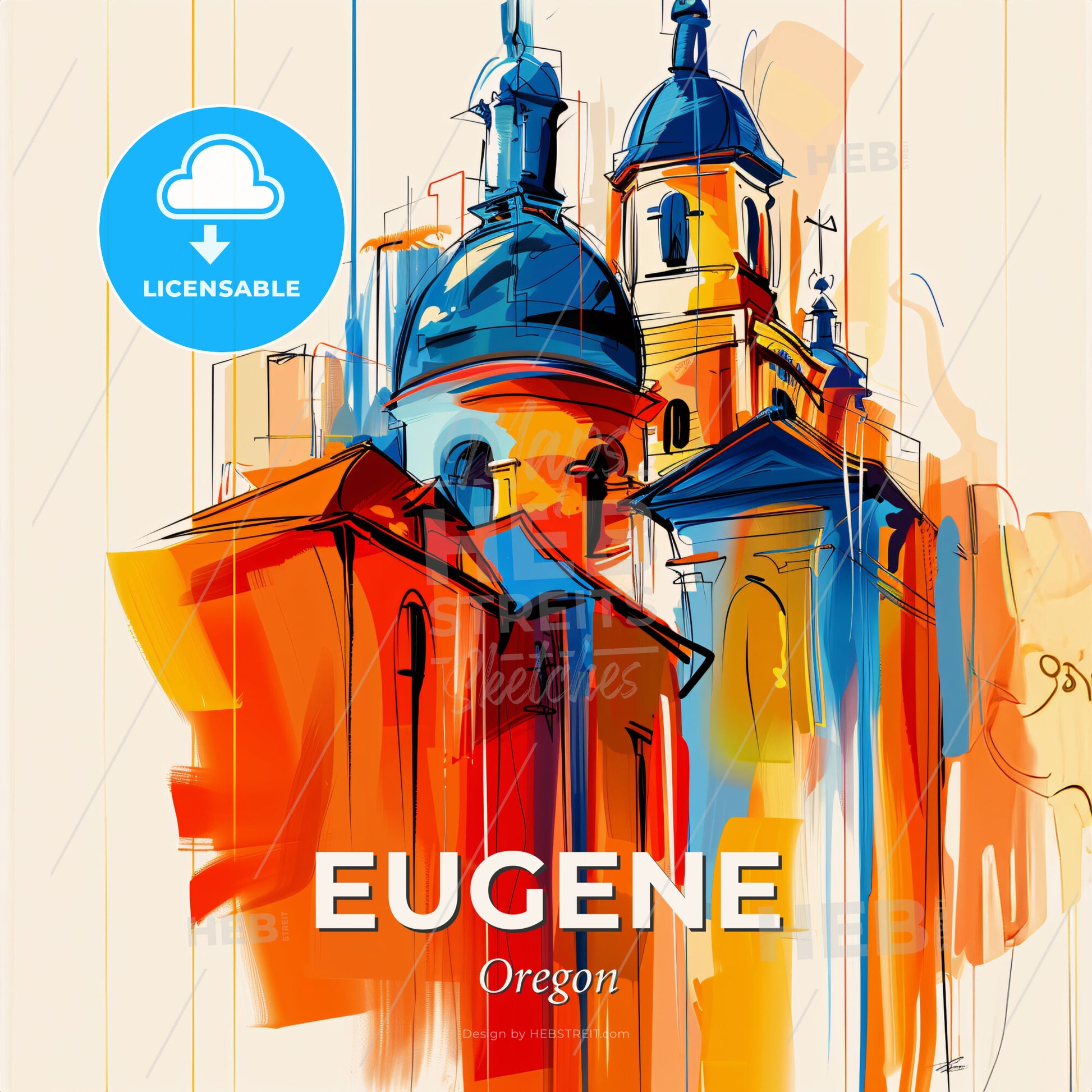 Vibrant Eugene, Oregon - A Painting Of A Building - Square format print template