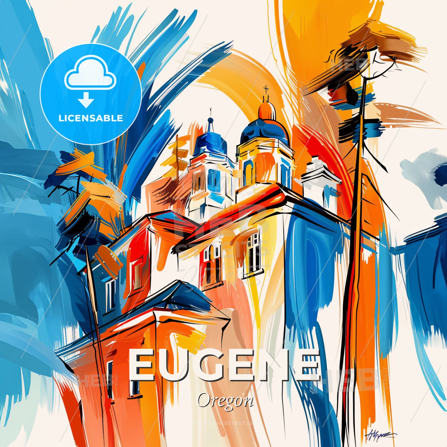 Vibrant Eugene, Oregon - A Painting Of A Building - Square format print template