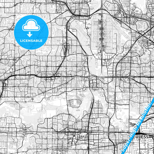 Euless, Texas light map with streetnames, citynames and districts