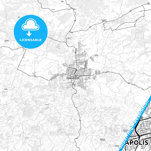 Eunapolis, Brazil light map with streetnames, citynames and districts