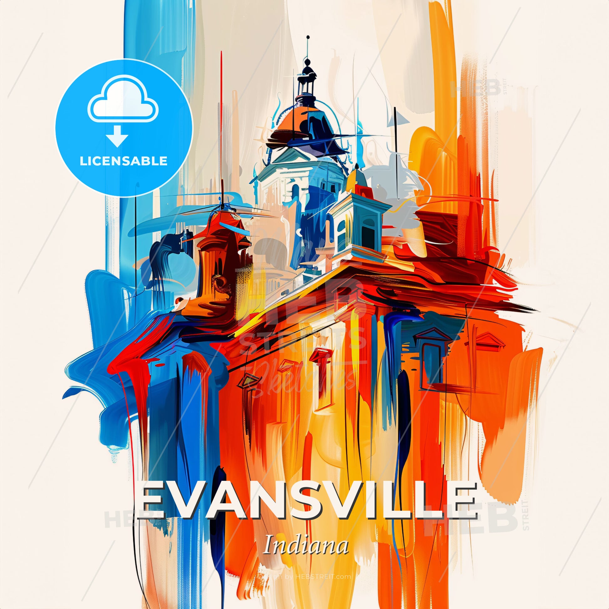 Vibrant Evansville, Indiana - A Painting Of A Building - Square format print template