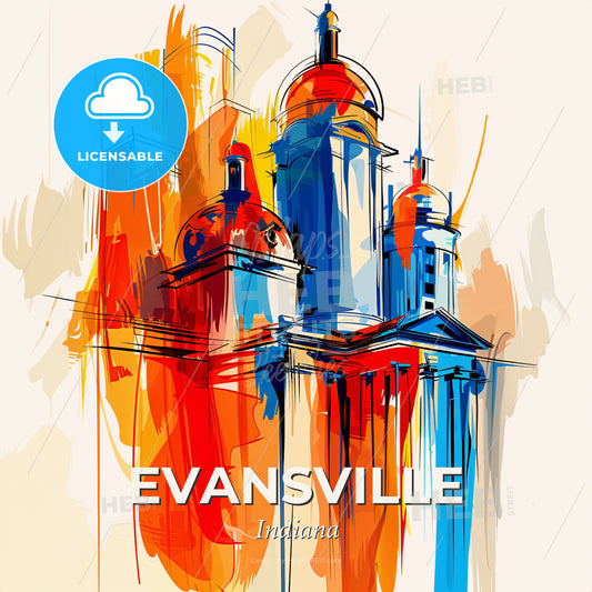 Vibrant Evansville, Indiana - A Colorful Drawing Of A Building - Square format print template