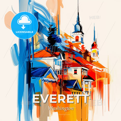 Vibrant Everett, Washington - A Painting Of A Town - Square format print template