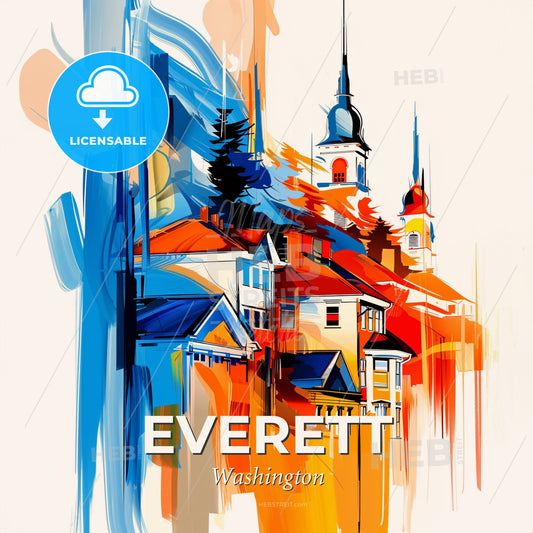 Vibrant Everett, Washington - A Painting Of A Town - Square format print template