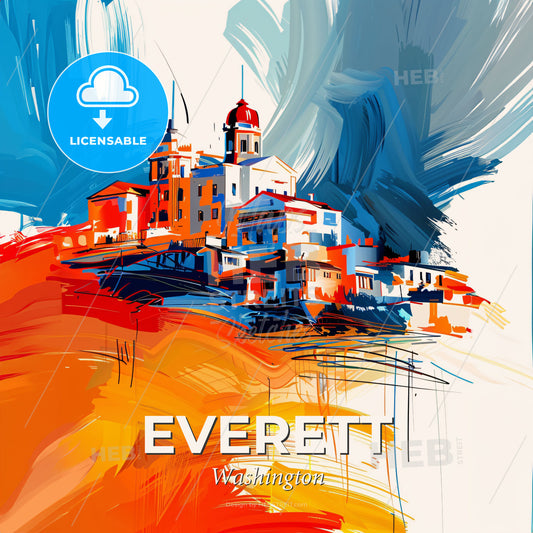 Vibrant Everett, Washington - A Painting Of A Building - Square format print template