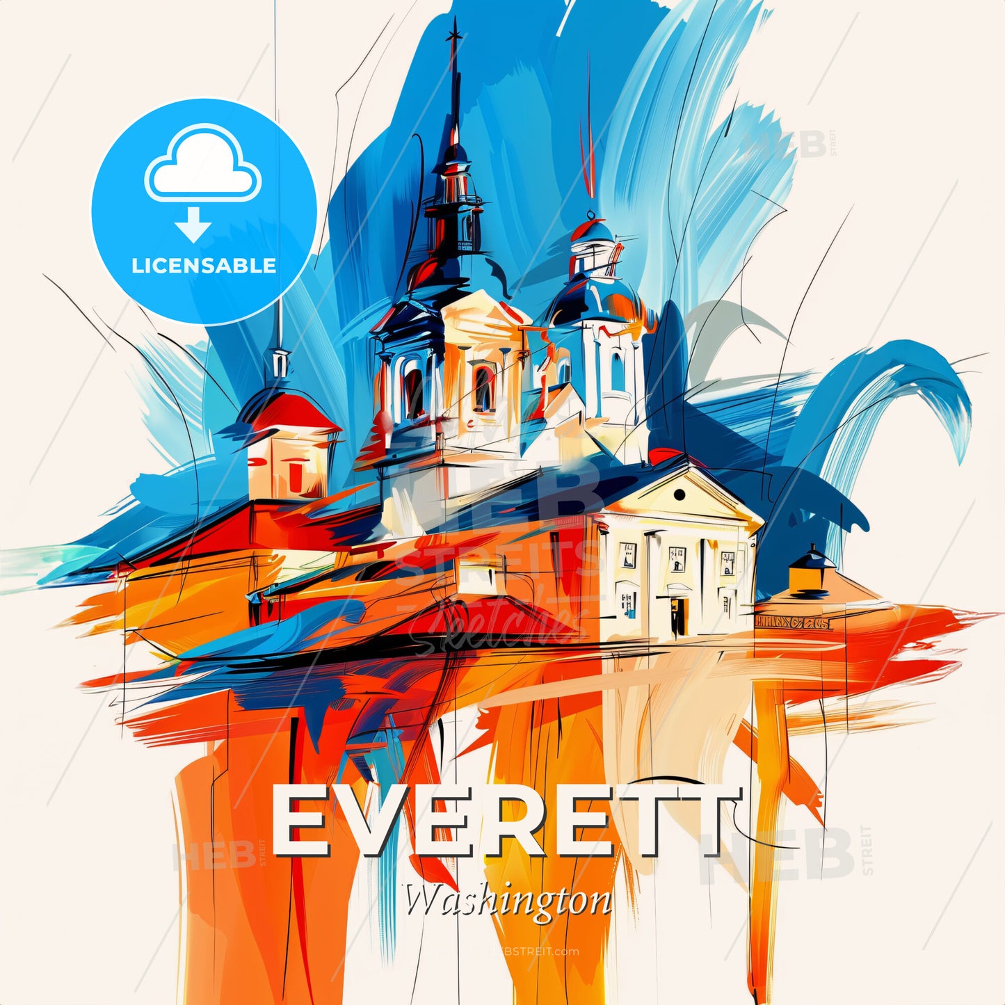 Vibrant Everett, Washington - A Painting Of A Building - Square format print template