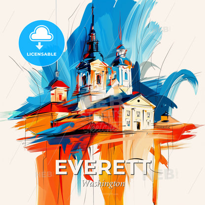 Vibrant Everett, Washington - A Painting Of A Building - Square format print template