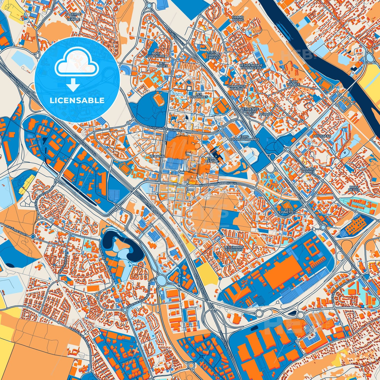 Colorful Évry Street Map with Labels and Buildings