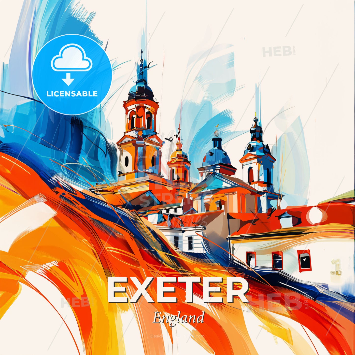 Vibrant Exeter, England - A Colorful Painting Of A Building - Square format print template