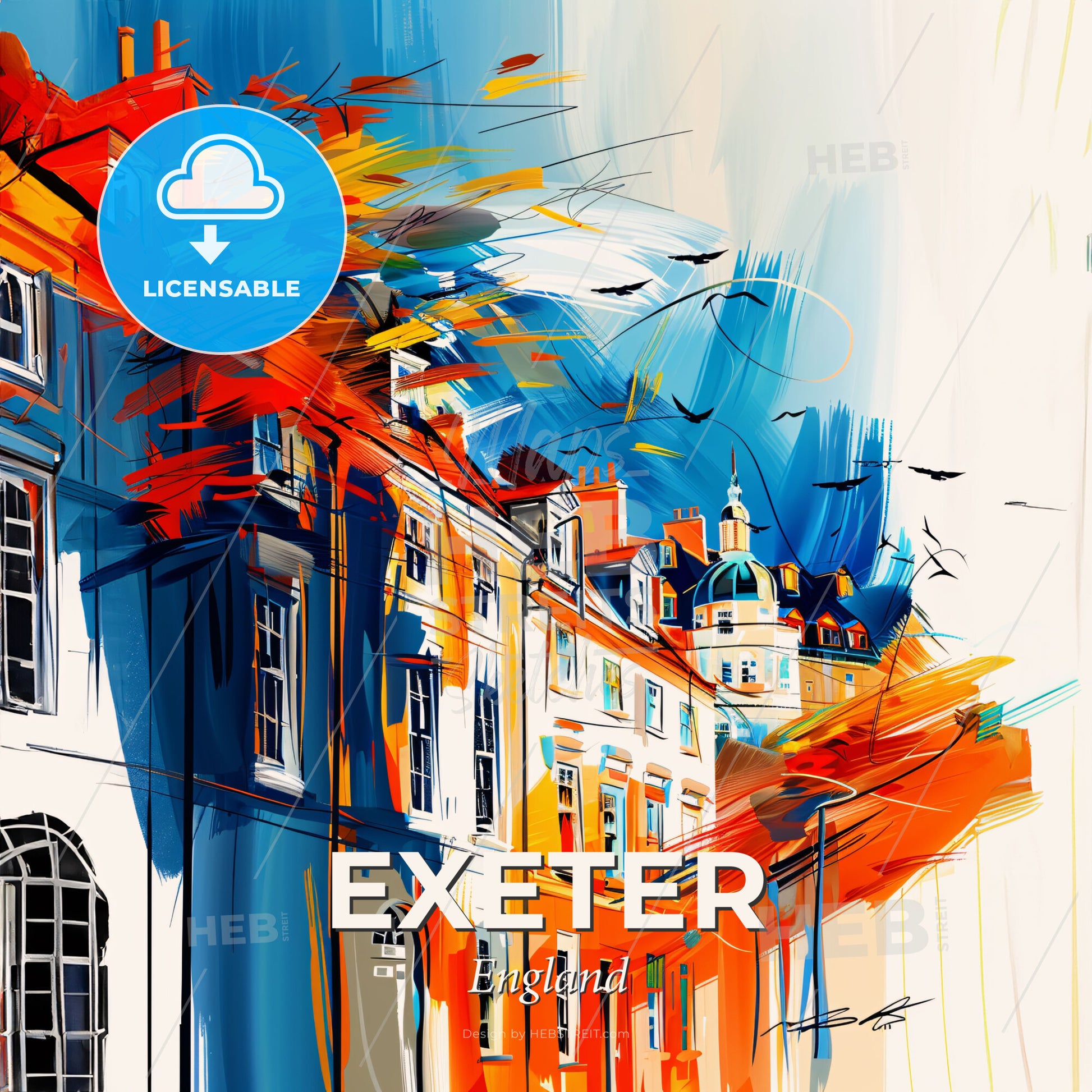 Vibrant Exeter, England - A Painting Of A Building - Square format print template