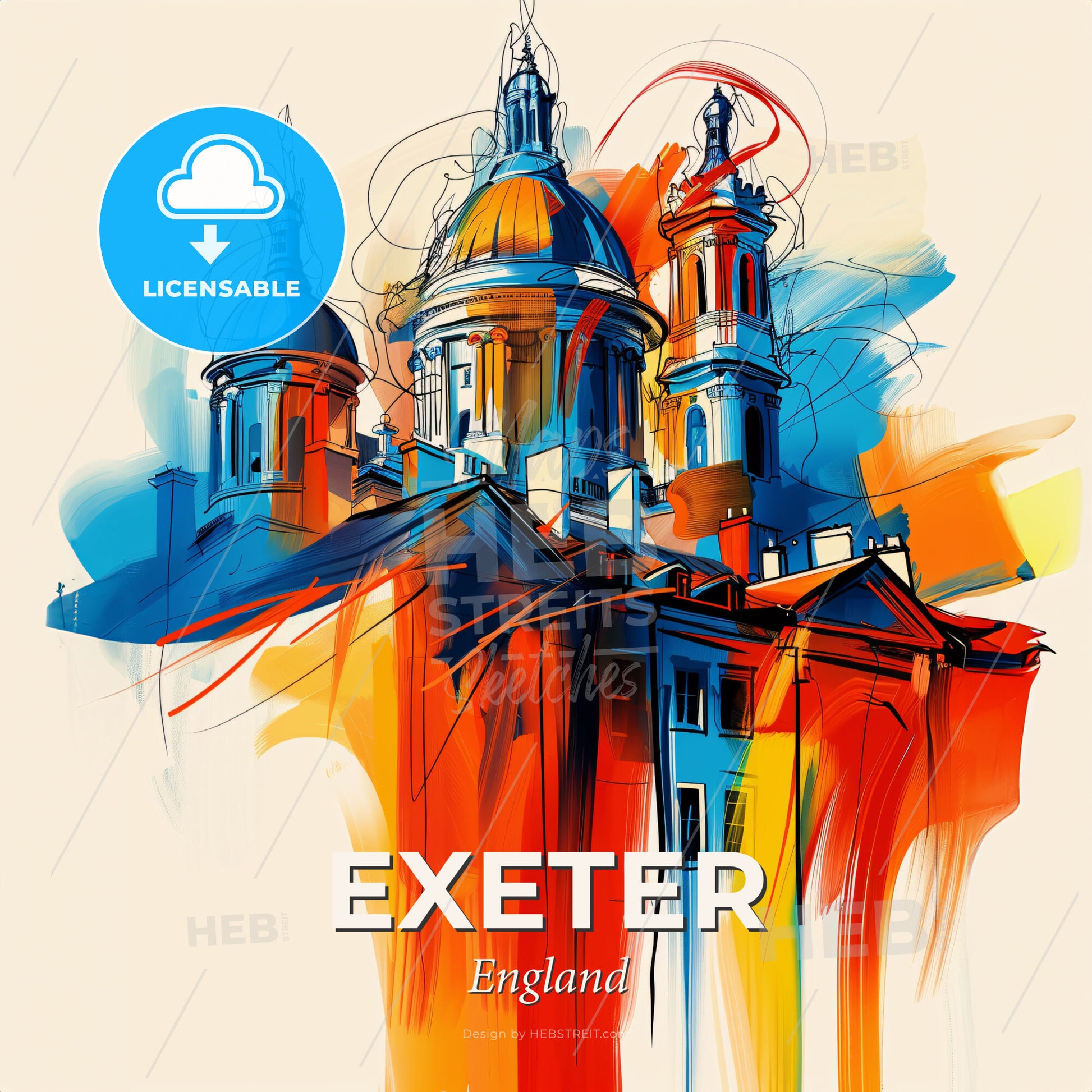 Vibrant Exeter, England - A Colorful Building With Domes - Square format print template