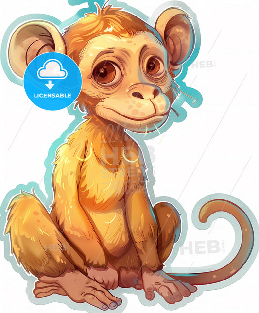 Mischievous Monkey in Vibrant Art: Humorous Animal Sticker with Simple Illustration Style, Emphasizing Expression and Pose