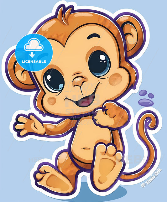 Playful and Humorous: Vibrant Monkey Sticker Illustration Celebrating Artistry and Mischievous Expressions
