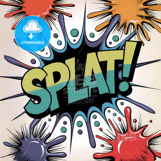 Explosive Urban Art: Bold SPLAT! Graffiti-Inspired Print in Striking Blues