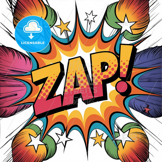 Explosive ZAP! Graphic: Bold Colors & Dynamic Comic Book Style Art