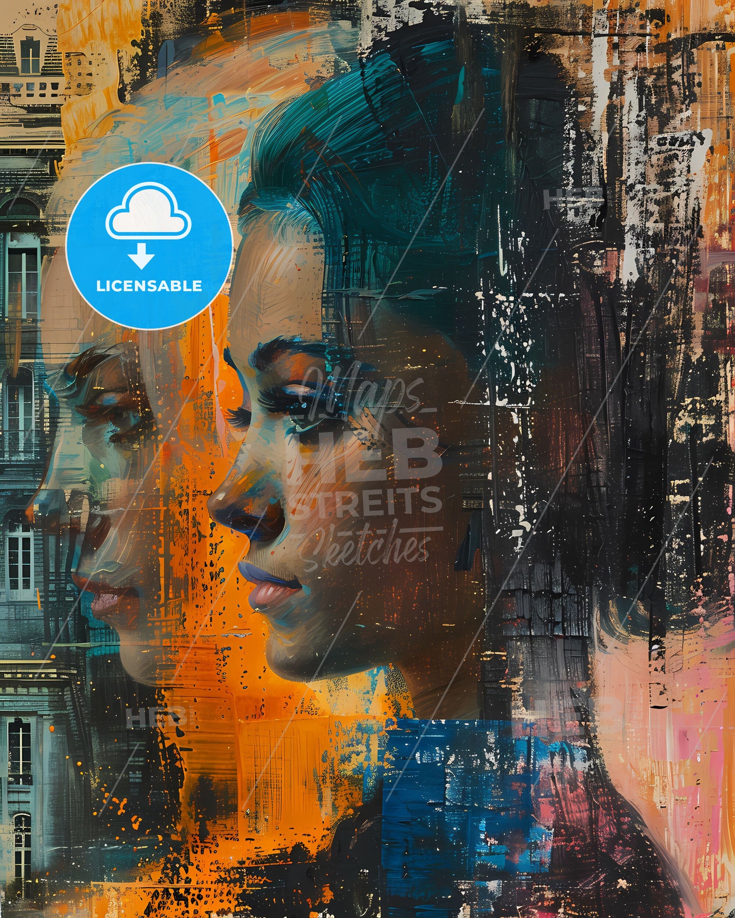 Romantic Tension: Marie Antoinette & Louis XVI in Expressionist Painting, Blue Hope Diamond, 17th Century Palace Background