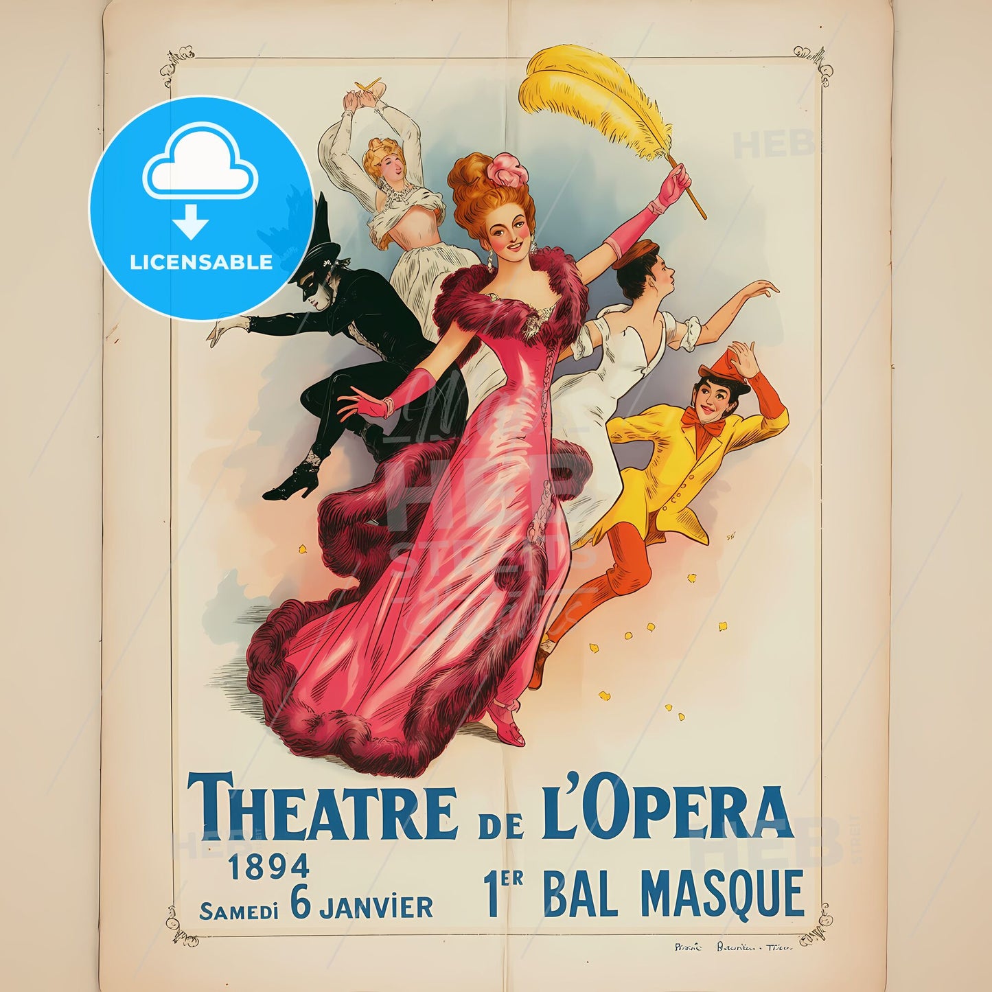 Exquisite 1894 Vintage Poster: Enchanting Carnival at the Opera