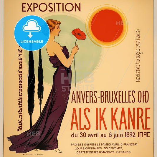 Exquisite Art Nouveau Exhibition Poster: Mystical Figure & Enchanting Landscape