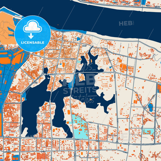 Colorful Ezhou Street Map with Labels and Buildings