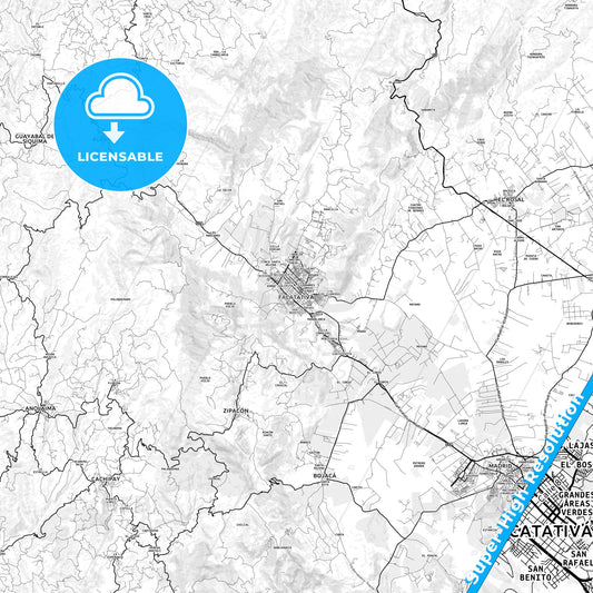 Facatativa, Colombia light map with streetnames, citynames and districts
