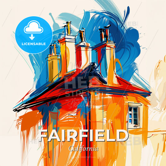 Vibrant Fairfield, California - A Painting Of A House With Smokestacks - Square format print template