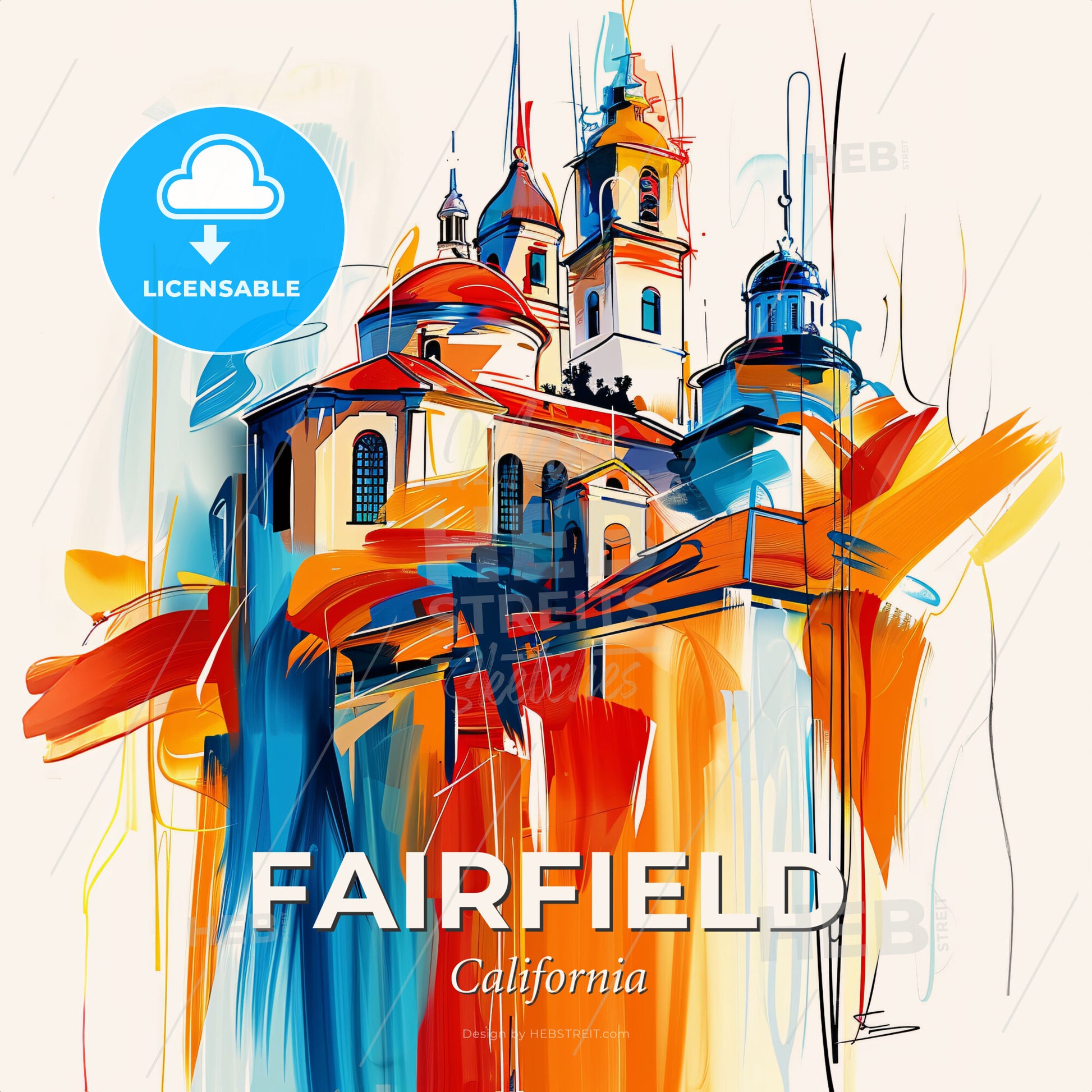 Vibrant Fairfield, California - A Painting Of A Building - Square format print template