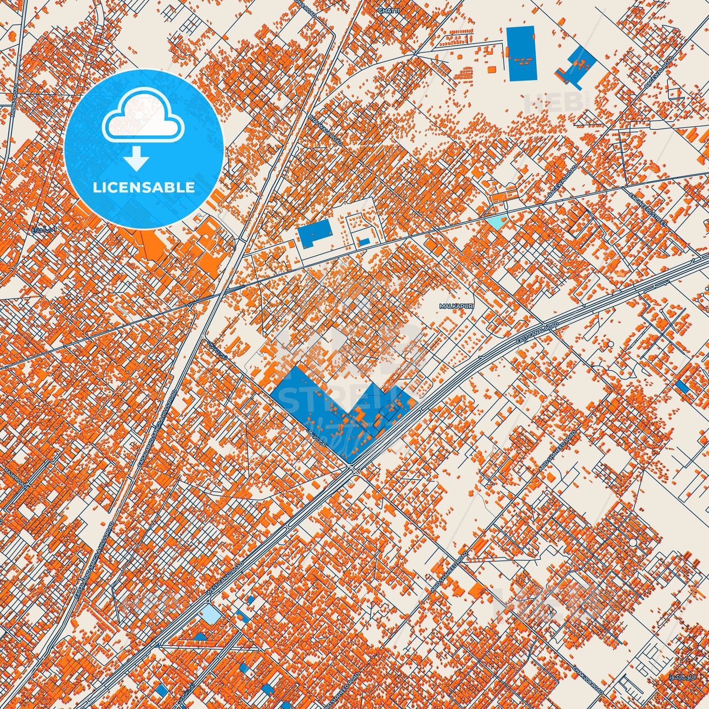 Colorful Faisalabad Street Map with Labels and Buildings