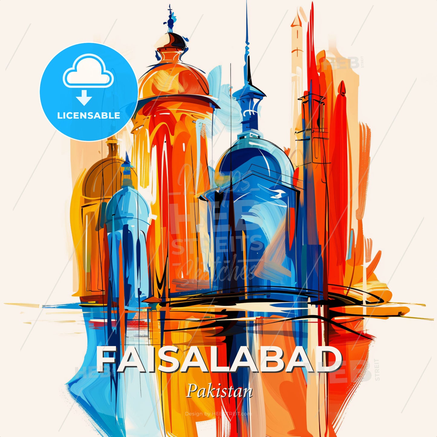 Vibrant Faisalabad, Pakistan - A Colorful Painting Of A Building - Square format print template