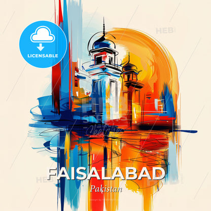 Vibrant Faisalabad, Pakistan - A Painting Of A Building - Square format print template
