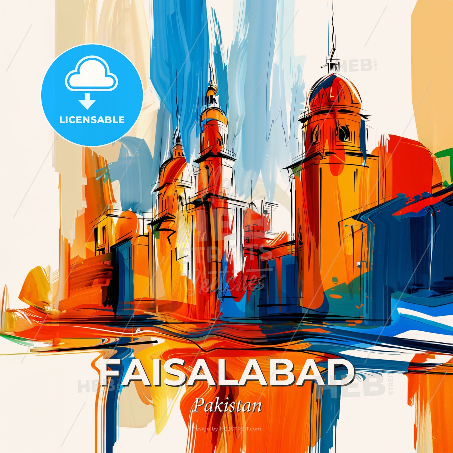 Vibrant Faisalabad, Pakistan - A Painting Of A Building - Square format print template