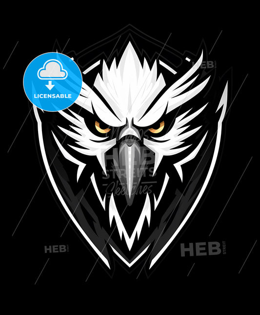 Abstract Black and White Falcon Mascot Design with Vibrant Yellow Eyes
