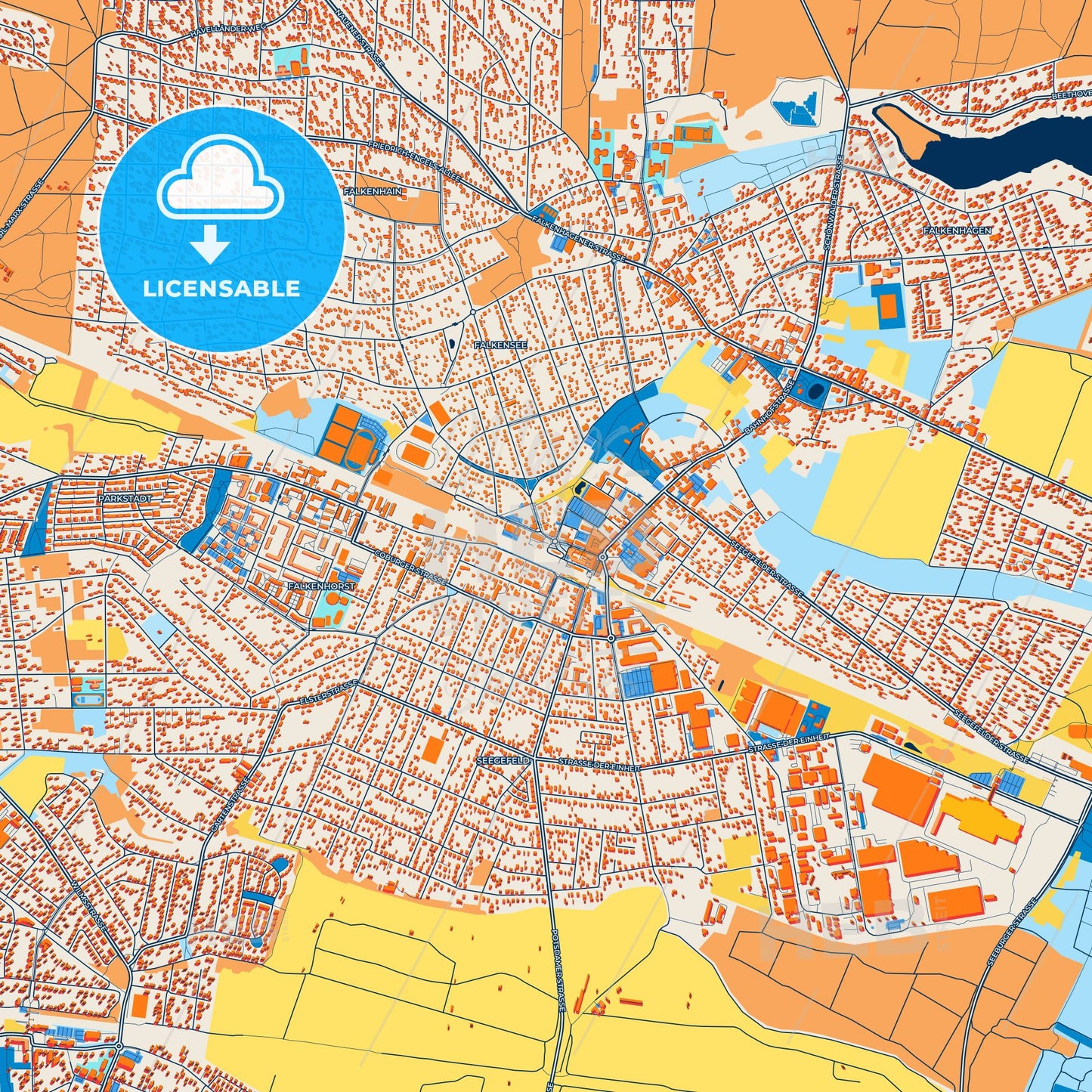 Colorful Falkensee Street Map with Labels and Buildings