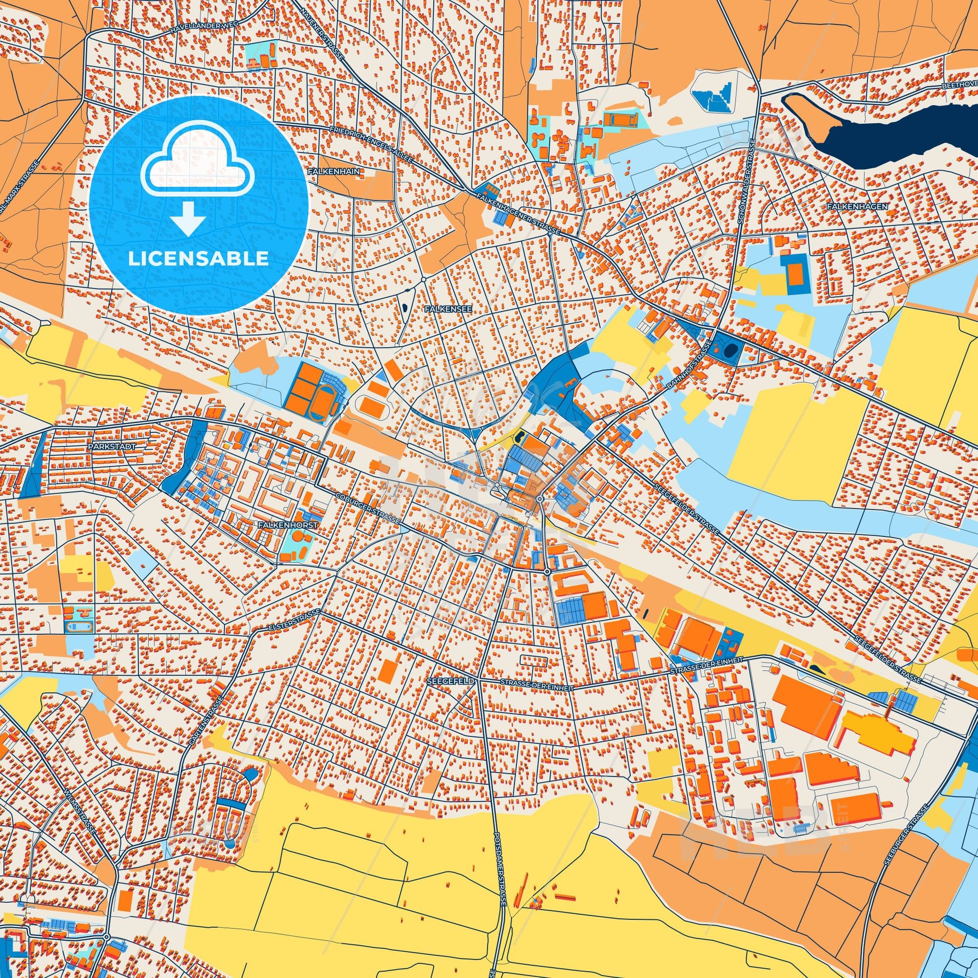 Colorful Falkensee Street Map with Labels and Buildings