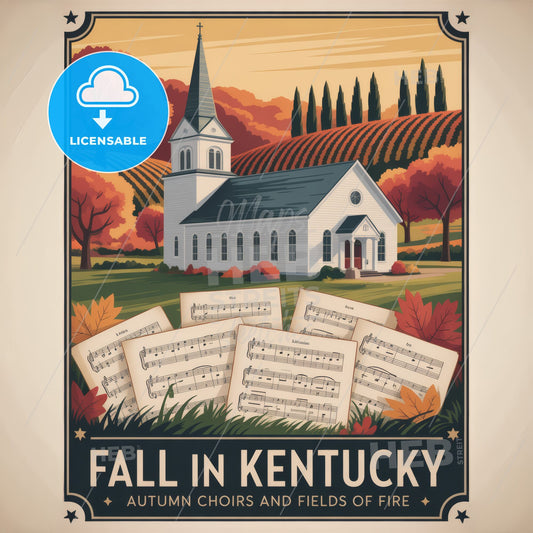 Fall in Kentucky: Captivating Autumn Landscapes Featuring Rustic Church and Melodic Sheet Music