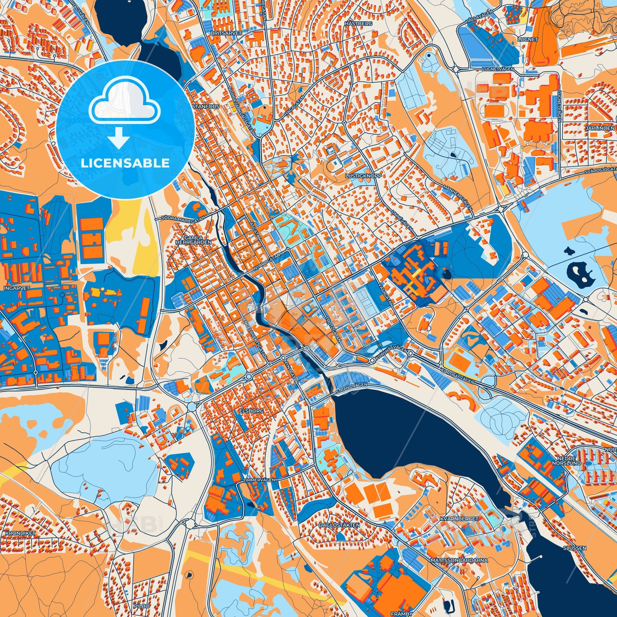 Colorful Falun Street Map With Labels And Buildings – HEBSTREITS