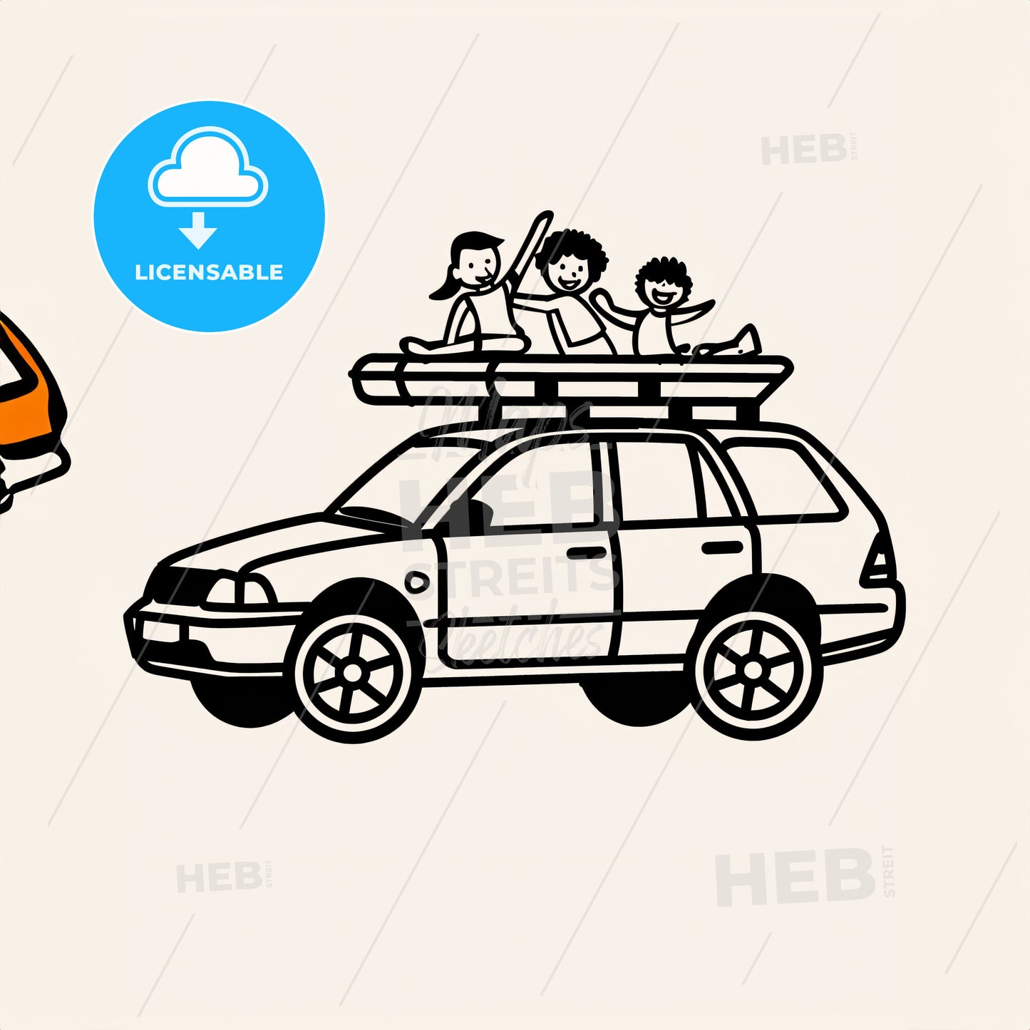 Family Car - A Cartoon Of A Car With Kids On Top