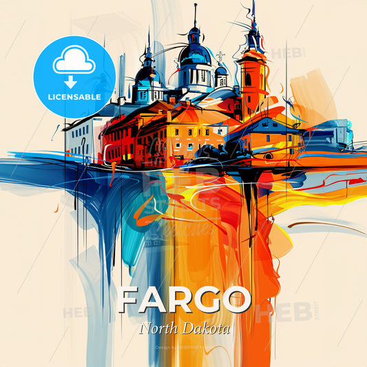 Vibrant Fargo, North Dakota - A Painting Of A City - Square format print template