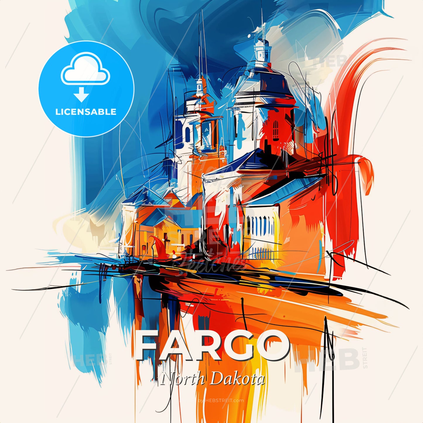 Vibrant Fargo, North Dakota - A Painting Of A Building - Square format print template