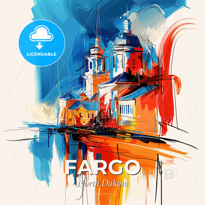 Vibrant Fargo, North Dakota - A Painting Of A Building - Square format print template