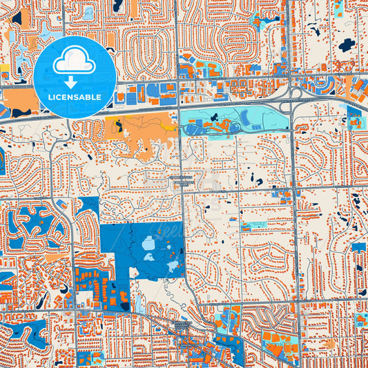 Colorful Farmington Hills Street Map with Labels and Buildings