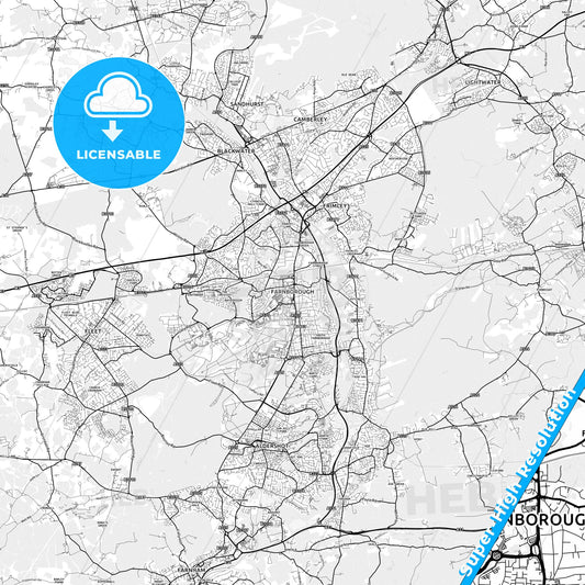 Farnborough, England light map with streetnames, citynames and districts
