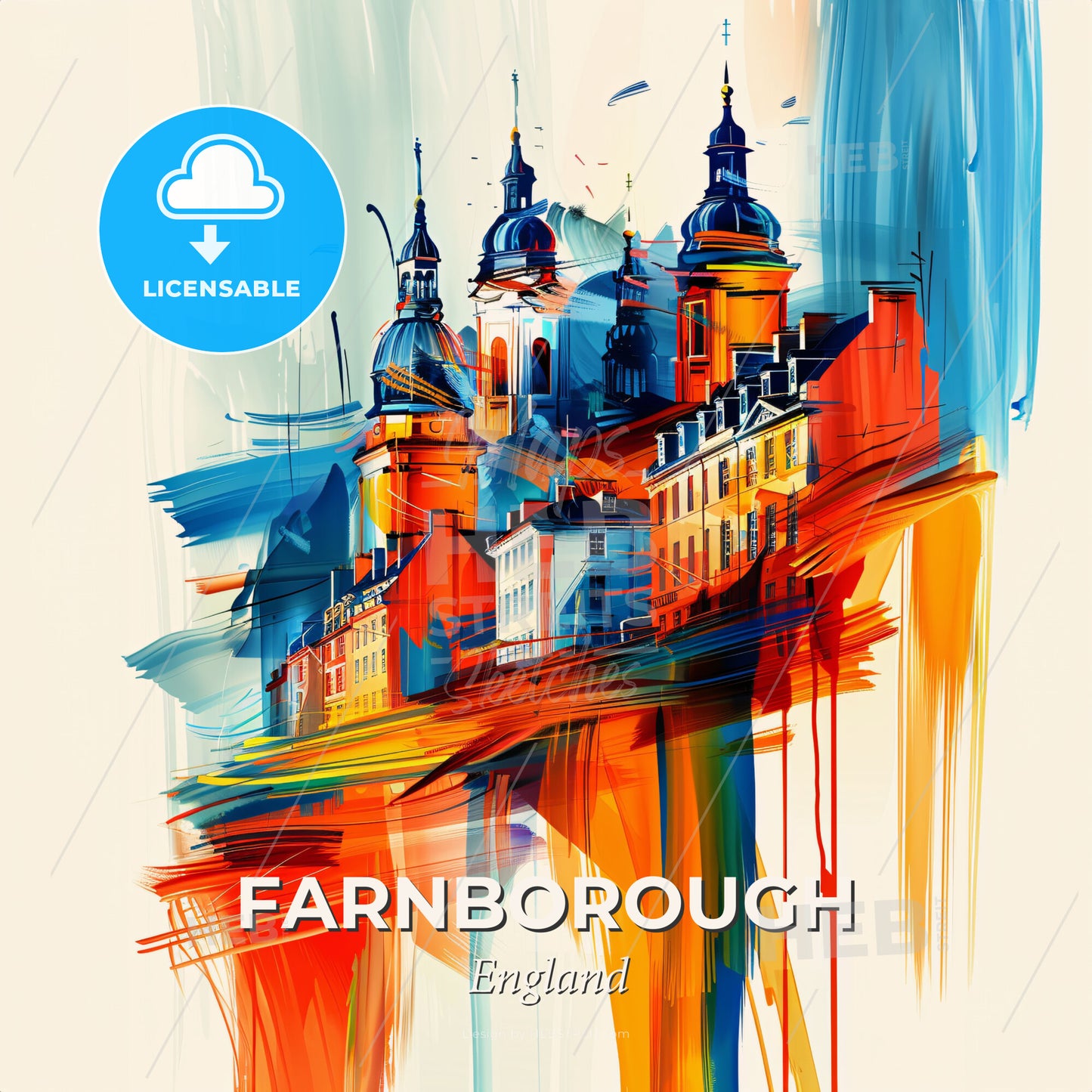 Vibrant Farnborough, England - A Painting Of A City - Square format print template