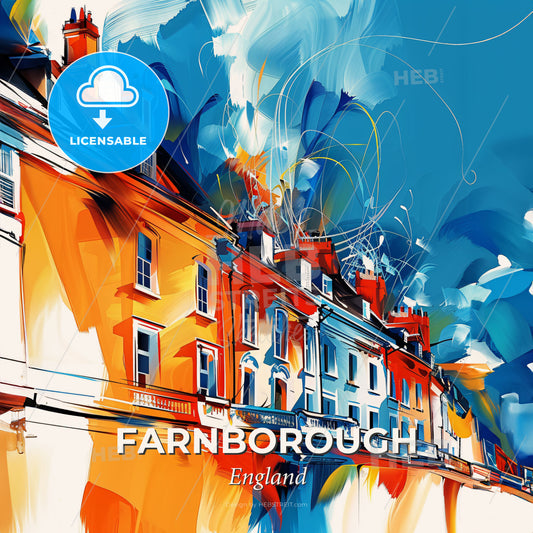 Vibrant Farnborough, England - A Colorful Building With A Blue Sky - Square format print template
