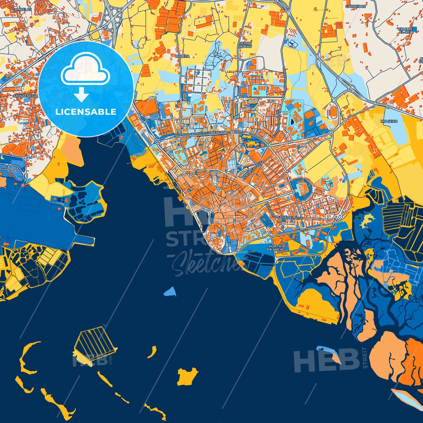 Colorful Faro Street Map with Labels and Buildings