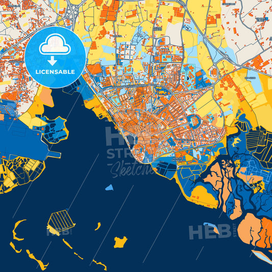 Colorful Faro Street Map with Labels and Buildings