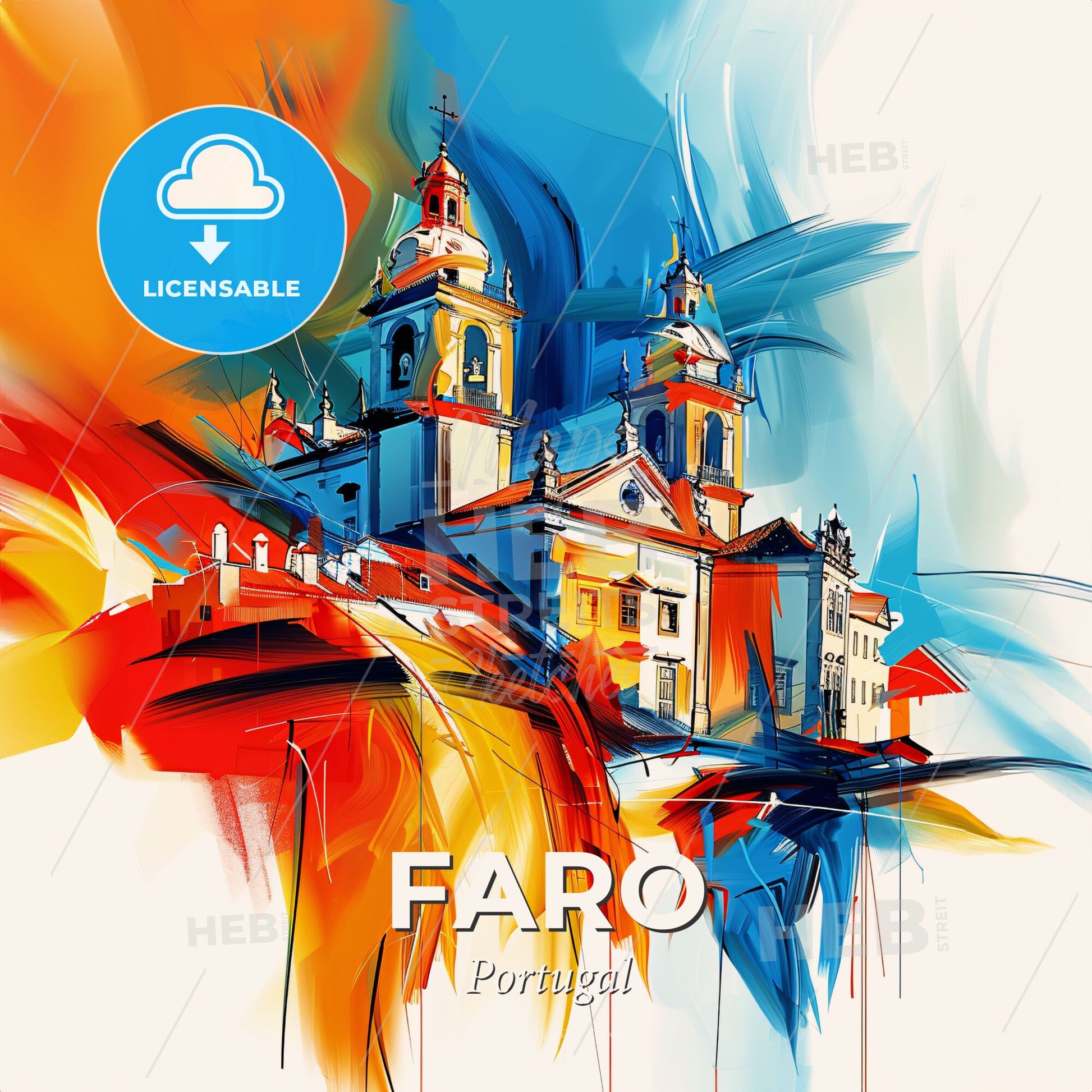 Vibrant Faro, Portugal - A Painting Of A Building - Square format print template